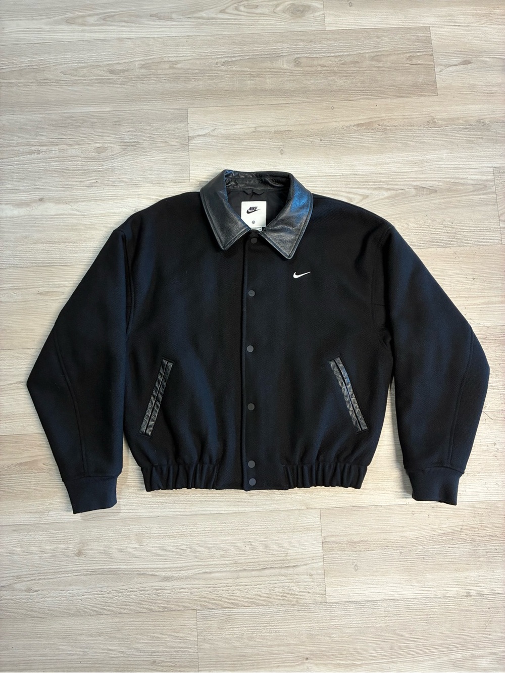 Nike Black Bomber Jacket with Leather Collar